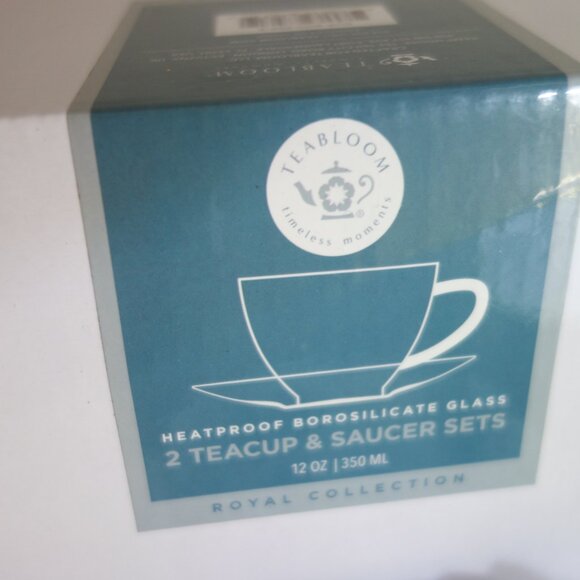 NIB – TEABLOOM Royal Collection 12oz 2 Clear Teacup & Saucer Sets - Picture 4 of 6